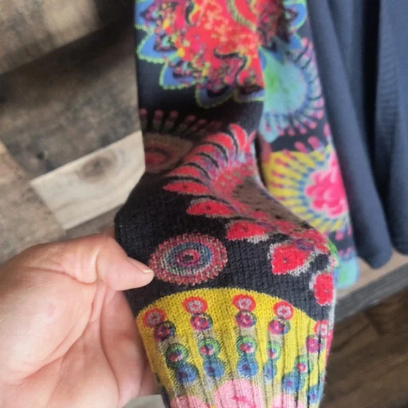 Desigual Devorah Open Front Wool Blend Cardigan Floral Artsy Boho Sz Lg Women - Picture 8 of 17